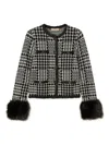 Twinset Checked Faux Fur-trim Jacket In Black