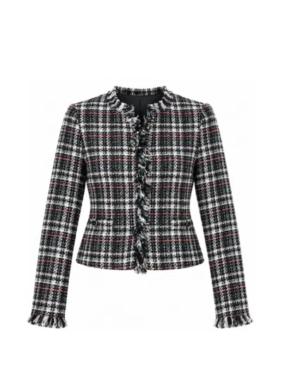 Twinset Checked Fringed Jacket In Black