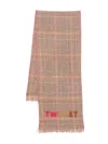 Twinset Checked Fringed Scarf In Brown