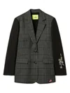 Twinset Checked-pattern Embroidered-sleeve Blazer In Gray