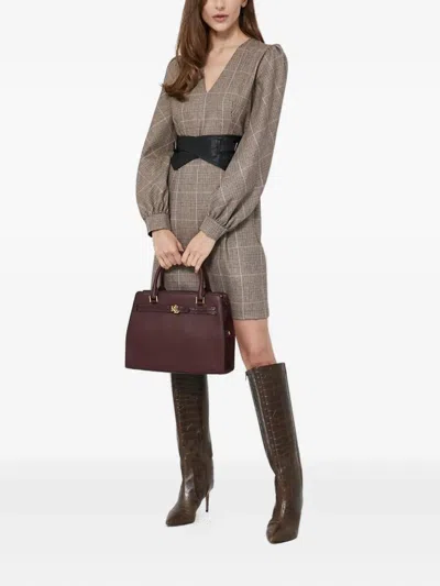 Twinset Checked-print Puff-sleeve Mini Dress In Brown