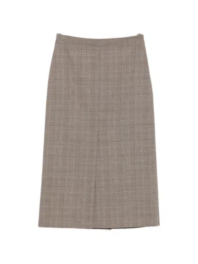 Twinset Check-pattern Midi Pencil Skirt In Brown
