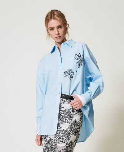 Twinset Chemise Avec Broderie De Sequins In Blue
