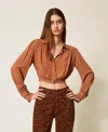 Twinset Chemise Cropped Avec Fronces In Brown