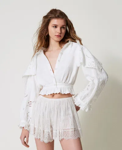 Twinset Chemise « Elba » En Lin Avec Broderies In White