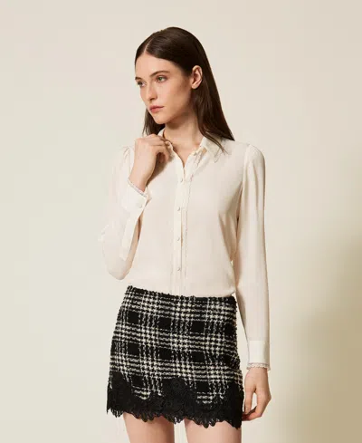 Twinset Chemise En Crêpe De Chine De Soie Mélangée In White