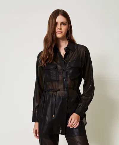 Twinset Chemise En Crêpe Georgette Lamé In Black