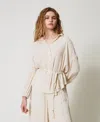 Twinset Chemise En Crépon Avec Ceinture In Neutral