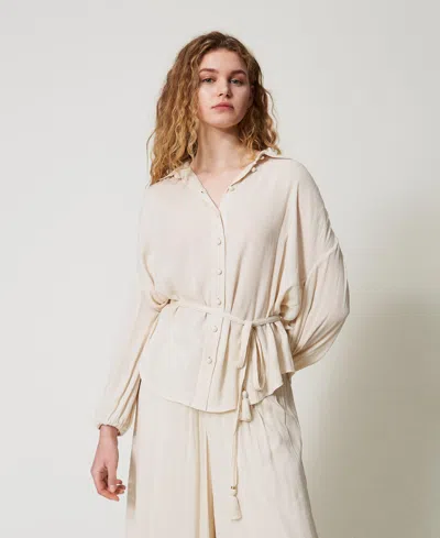 Twinset Chemise En Crépon Avec Ceinture In Neutral