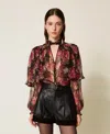 Twinset Chemise En Crépon De Soie Avec Fleurs In Multi