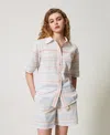 Twinset Chemise En Lin Mélangé Rayé In White