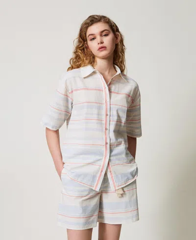 Twinset Chemise En Lin Mélangé Rayé In White