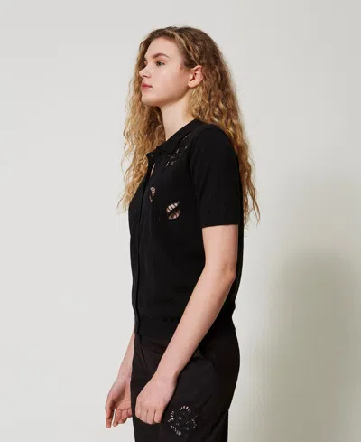 Twinset Chemise En Maille Avec Broderies In Black
