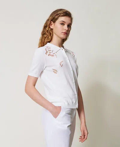 Twinset Chemise En Maille Avec Broderies In White