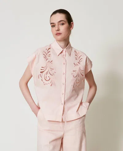 Twinset Chemise En Popeline Avec Broderie In Pink
