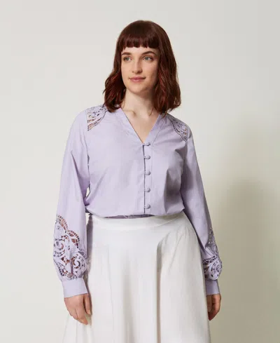 Twinset Chemise En Popeline Avec Broderies Anglaises In Purple