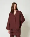 Twinset Chemise En Popeline Avec Crochet In Brown