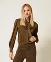 Twinset Chemise En Satin Jacquard In Brown