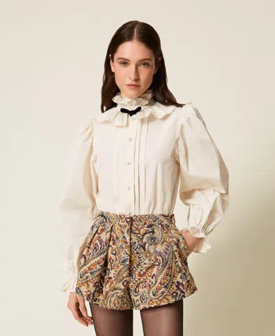 Twinset Chemise En Taffetas Avec Ruban En Velours In Neutral