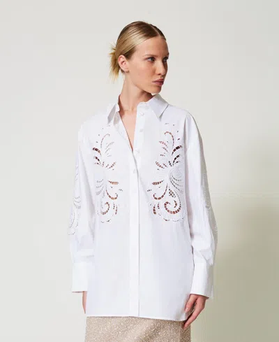 Twinset Chemise Oversize En Popeline Brodée In White