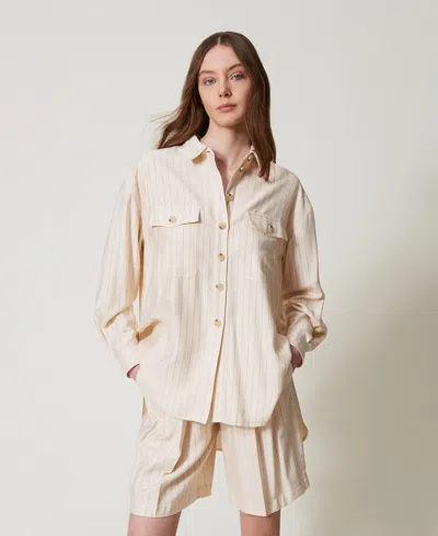 Twinset Chemise Oversize Rayée In Neutral