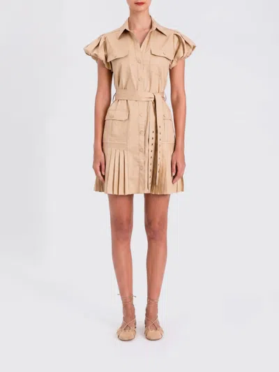 Twinset Pleated Safari Shirt Dress In Brown In Neutral