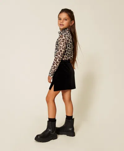 Twinset Kids' Mini-jupe En Chenille Avec Oval T In Black