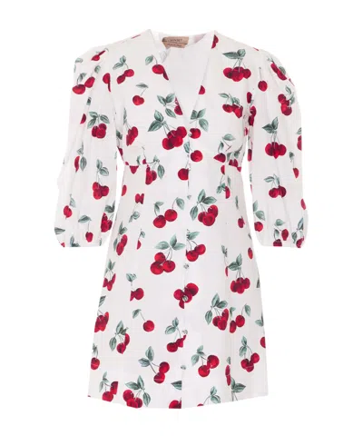 Twinset Cherry Print Mini Dress In Yellow