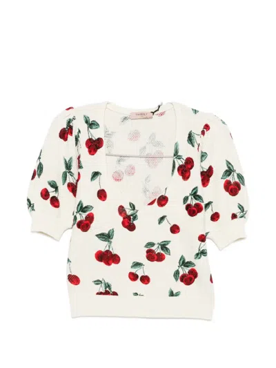 Twinset Cherry-print Sweater In Neutral