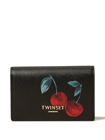Twinset Cherry-print Wallet In Black