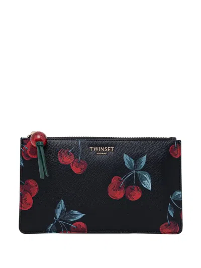 Twinset Cherry-print Logo-plaque Wallet In Black