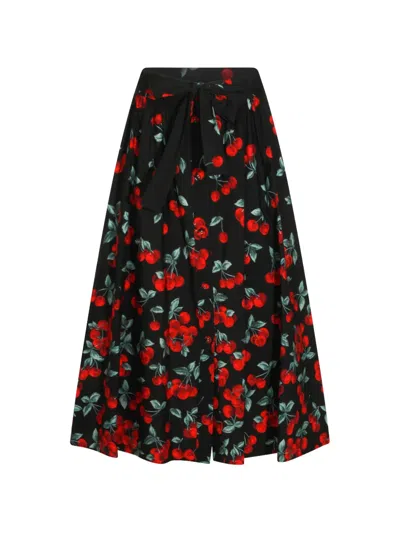 Twinset Cherry-print Midi Skirt In Black