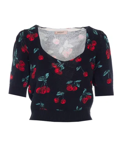 Twinset Cherry-detail Short-sleeve Sweater In Multi