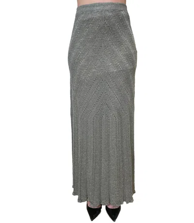 Twinset Chevron Knit Maxi Skirt With Fitted Waist In Gray