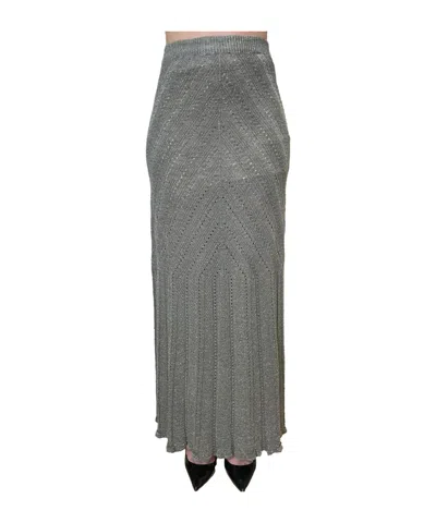 Twinset Pointelle Knit Maxi Skirt In Gray