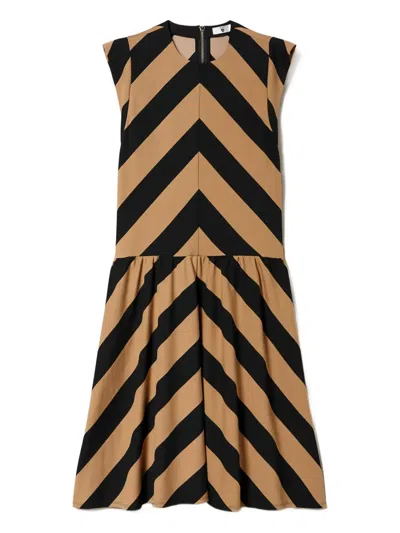 Twinset Chevron-print Midi Dress In Burgundy