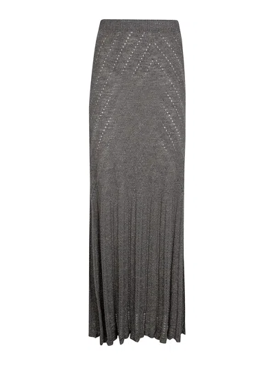 Twinset Chevron Punched Knit Skirt In Gray
