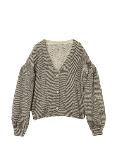 Twinset Chevron-knit Cardigan In Grey