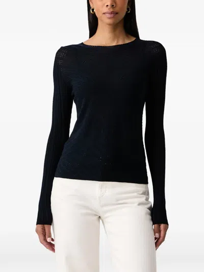 Twinset Chevron-knit Pointelle-trim Sweater In Blue