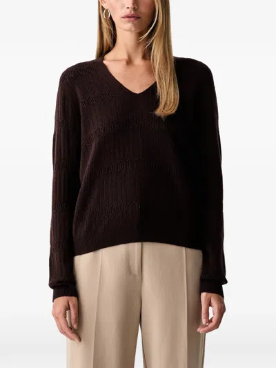 Twinset Chevron-knit V-neck Sweater In Burgundy