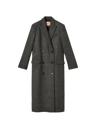 Twinset Double-breasted Coat With Chevron Pattern In Green