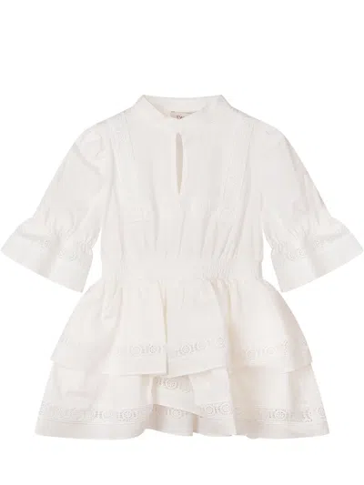 Twinset Chic Twin-set Mini Suit With Cut Sleeves And Lace Inserts In Off White