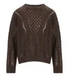 Twinset Chocolate Perforated Crewneck Sweater In Brown