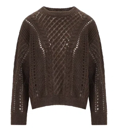 TWINSET CHOCOLATE PERFORATED CREWNECK SWEATER