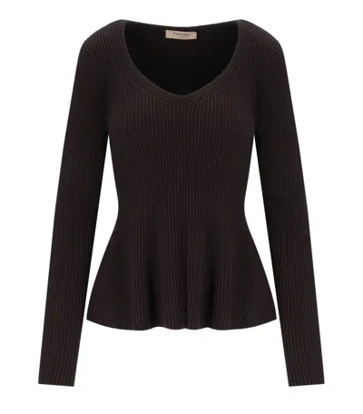 Twinset Chocolate Ribbed Pullover In Black