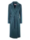 Twinset Belted Double-breasted Coat In Blue