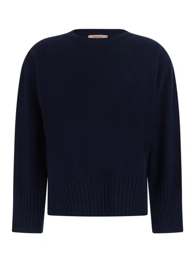 Twinset Classic V-neck Long Sleeve Top In Tech Fabric For Women In Black