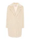 Twinset Faux-fur Midi Coat In Beige