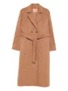 Twinset Double-breasted Belted Coat In Brown