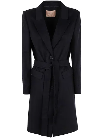 Twinset Twin-set Blue Wool Polyamide Coat